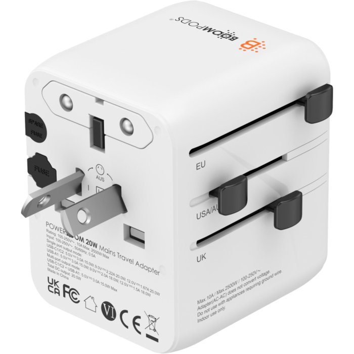 Boompods World Travel Plug 20W Blanco