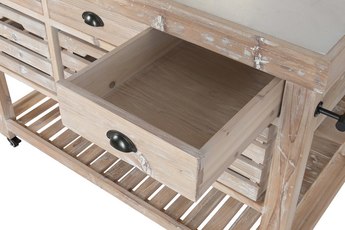 DKD Home Decor Isla de Cocina Cottage Blanco Negro 96 x 142 x 75 cm Abeto Piedra Sinterizada