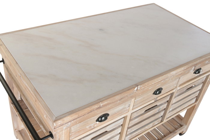 DKD Home Decor Isla de Cocina Cottage Blanco Negro 96 x 142 x 75 cm Abeto Piedra Sinterizada