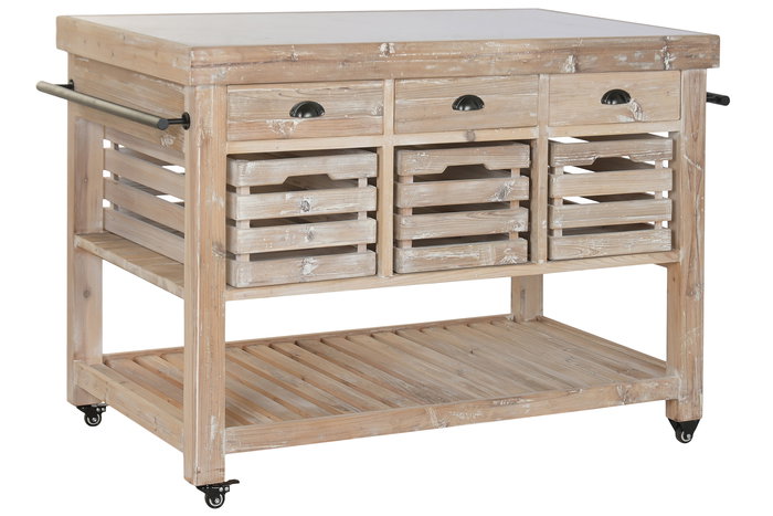 DKD Home Decor Isla de Cocina Cottage Blanco Negro 96 x 142 x 75 cm Abeto Piedra Sinterizada