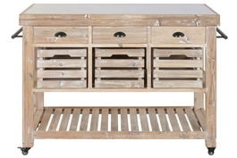 DKD Home Decor Isla de Cocina Cottage Blanco Negro 96 x 142 x 75 cm Abeto Piedra Sinterizada