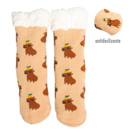 Caison Calcetines capibara estampados antideslizantes con forro de borreguito suave talla 36-41