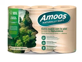 Amoos Papel Higienico Naturally Soft 2 Capas Pasta Cruda Paquete 6 Rollos Ecolabel