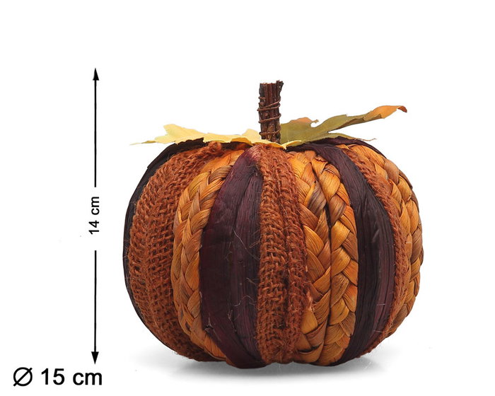Calabaza decorativa trenzada para mesa, 15x14 cm en colores naranja y burdeos, temática Halloween y Otoño, decoración rústica y natural Calabaza decorativa trenzada para mesa, 15x14 cm en colores naranja y burdeos, temática Halloween y Otoño, decoración rústica y natural