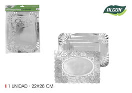 Algon Bandeja Rectangular de Plata con Blonda 23 x 29.5 cm (48 Unidades)