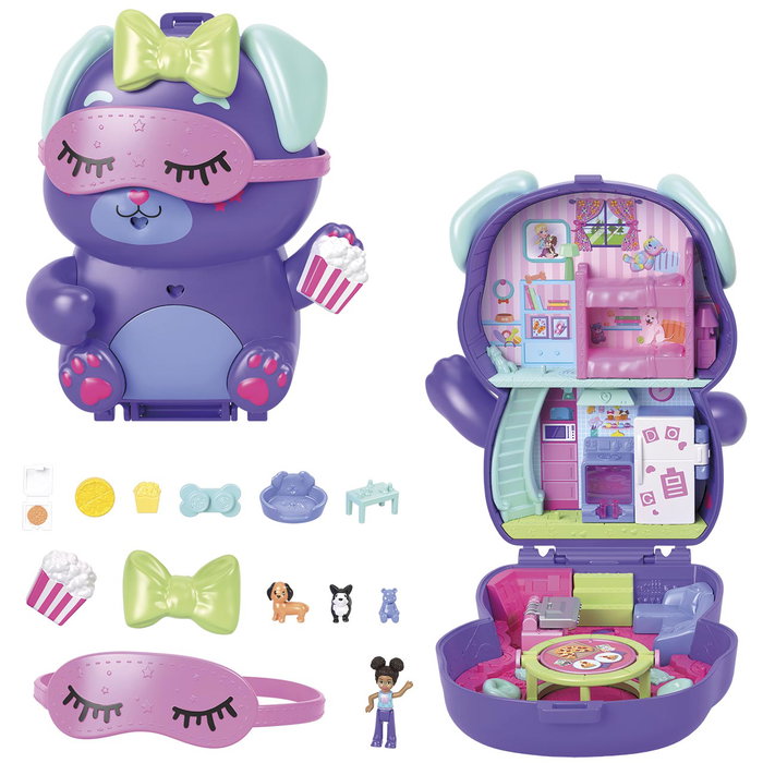 Mattel Polly Pocket Estuche Perrito Fiesta Pijama con Muñequita y 10 Accesorios, +4 Años Mattel Polly Pocket Estuche Perrito Fiesta Pijama con Muñequita y 10 Accesorios, +4 Años