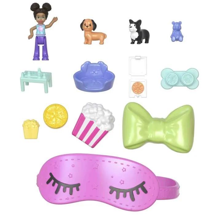 Mattel Polly Pocket Estuche Perrito Fiesta Pijama con Muñequita y 10 Accesorios, +4 Años Mattel Polly Pocket Estuche Perrito Fiesta Pijama con Muñequita y 10 Accesorios, +4 Años