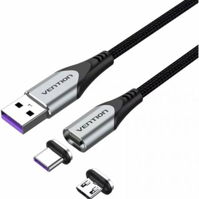 Vention Cable Magnético USB 2.0 CQNHD con Fichas Intercambiables USB-C y Micro USB, Gris Metalizado Vention Cable Magnético USB 2.0 CQNHD con Fichas Intercambiables USB-C y Micro USB, Gris Metalizado