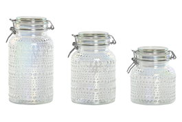 DKD Home Decor Set de 3 Botes de Cristal y Metal