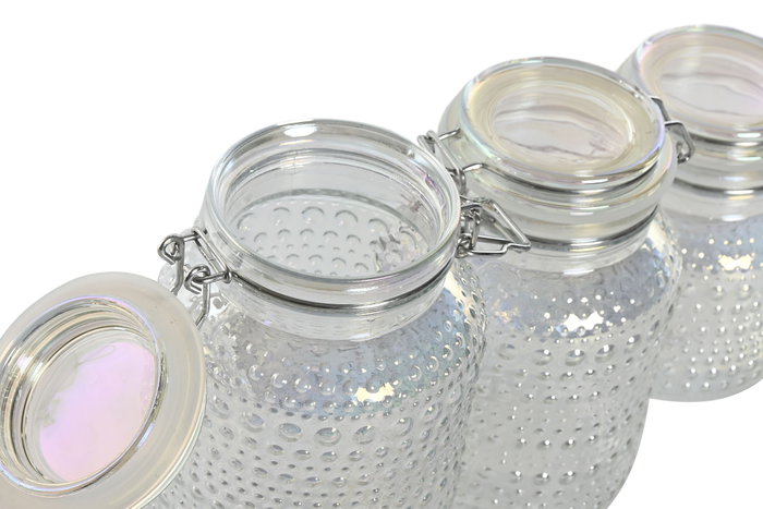 DKD Home Decor Set de 3 Botes de Cristal y Metal