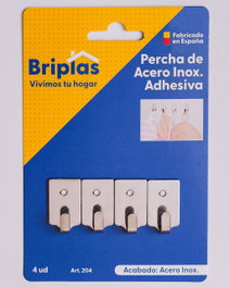 BRIPLAS Colgador de Cocina Inox Adhesivo con 4 Ganchos Mini
