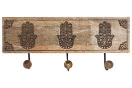 DKD Home Decor Hamsa 24 Perchero de Pared Estilo Indio Mango y Metal Natural Negro 38 x 16 x 5 cm (2 Unidades)