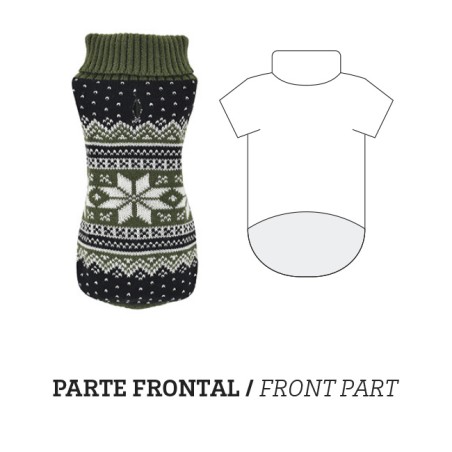Nayeco Jersey de Punto Flor Polar Verde 25 cm para Mascota, Cálido, Adaptable, con Ojal para Correa y Elástico para la Cola