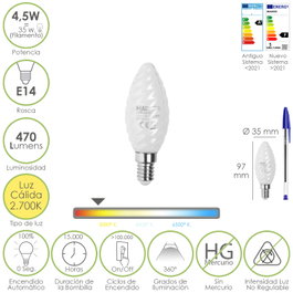 MAURER Bombilla LED Filamento Vela Esmerilada E14 4,5W