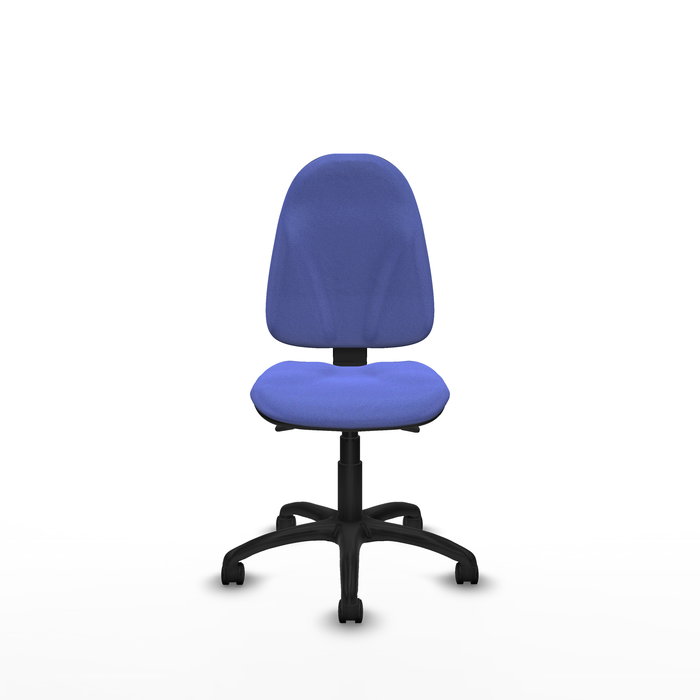 Silla de oficina Algarra con mecanismo Asincro tapizada con Tela color Azul claro. Equipada con Base poliamida negra, Sin brazos y Ruedas de nailon 50 mm