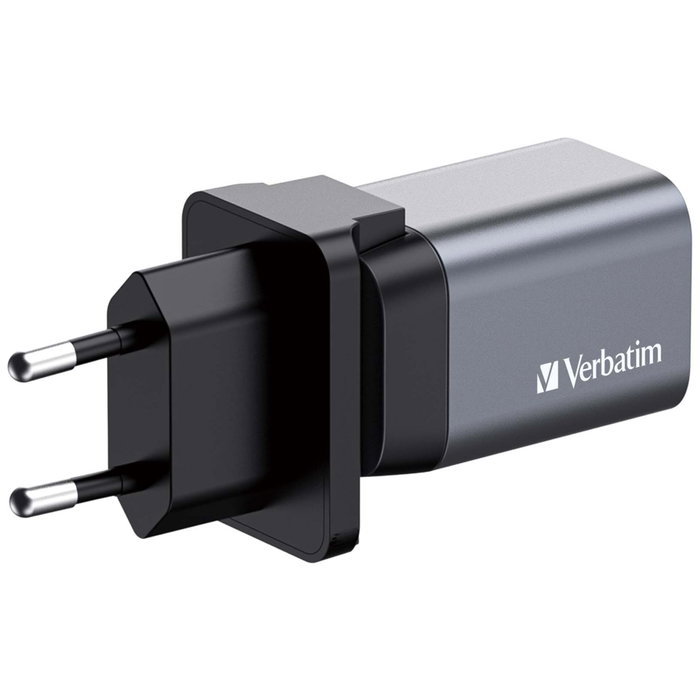 Verbatim GNC-35 Cargador de Pared GaN 35 W con USB-C PD y USB-A QC 3.0, Gris/Negro