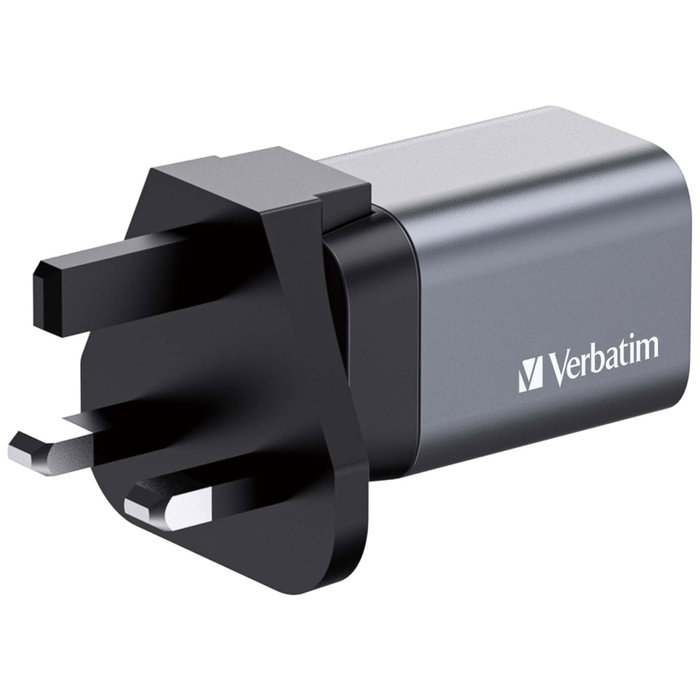 Verbatim GNC-35 Cargador de Pared GaN 35 W con USB-C PD y USB-A QC 3.0, Gris/Negro