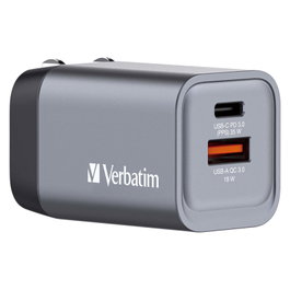 Verbatim GNC-35 Cargador de Pared GaN 35 W con USB-C PD y USB-A QC 3.0, Gris/Negro