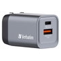 Verbatim GNC-35 Cargador de Pared GaN 35 W con USB-C PD y USB-A QC 3.0, Gris/Negro