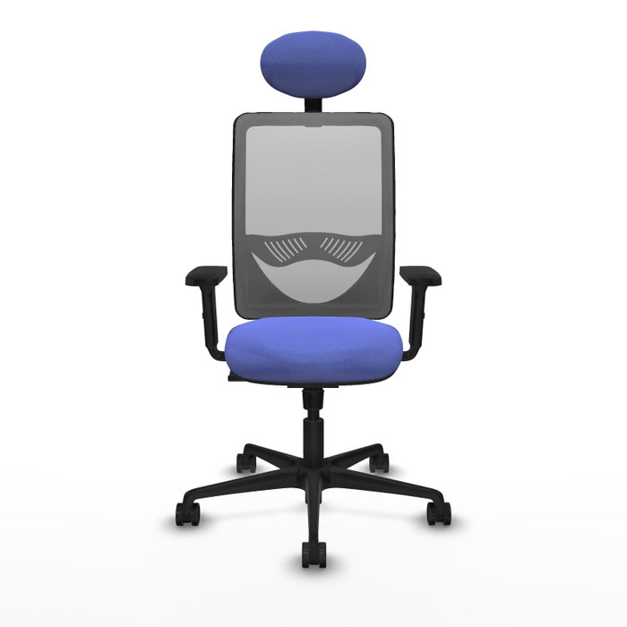 Silla de oficina Zulema con mecanismo Sincro tapizada con Tela color Azul claro y malla color Gris. Equipada con lumbar 1D, Brazos 2D, Cabecero Fijo y Ruedas 65mm nailon Silla de oficina Zulema con mecanismo Sincro tapizada con Tela color Azul claro y malla color Gris. Equipada con lumbar 1D, Brazos 2D, Cabecero Fijo y Ruedas 65mm nailon
