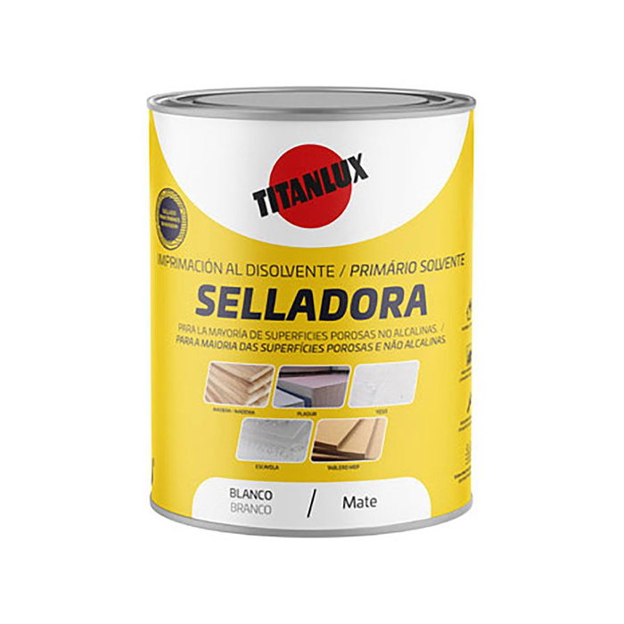 Titan Imprimación al disolvente blanco mate 750 ml uso interior exterior para madera pladur yeso escayola MDF Titan Imprimación al disolvente blanco mate 750 ml uso interior exterior para madera pladur yeso escayola MDF