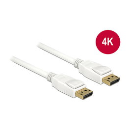 DeLOCK Cable DisplayPort 3 m Macho-Macho, 4K UHD (3840x2160), 21.6 Gbit/s, Versión 1.2a, Blindado, Blanco, Ref: ST-ST