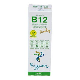 VEGGUNN Vitamina B12 Family 30ml Suplemento Vegan 2000mcg | Ideal para Dietas Veganas y Niños