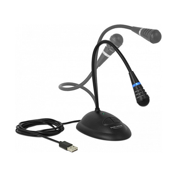 DeLOCK 65871 Micrófono USB con cuello de cisne y base de soporte