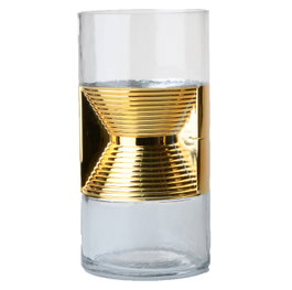 DKD Home Decor Jarrón de Cristal Transparente y Dorado 13x13x27 cm