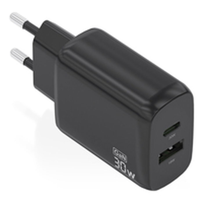 Aisens Cargador GaN 30W con USB-C PD 3.0 y USB-A QC 3.0, Negro A110-0924
