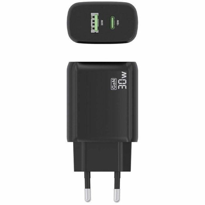 Aisens Cargador GaN 30W con USB-C PD 3.0 y USB-A QC 3.0, Negro A110-0924