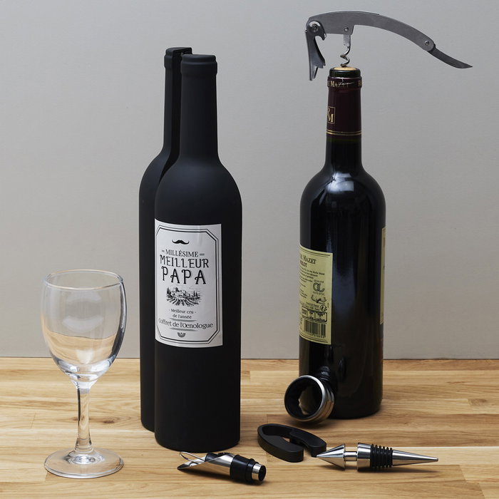 The Concept Factory Estuche Botella Emotion 5 Piezas Vino Sacacorchos Tapón Vertedor Collarín Antigoteo Descapsulador