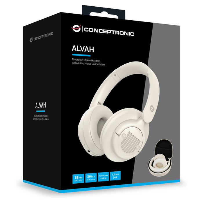Conceptronic ALVAH02C Auriculares Inalámbricos con Cancelación de Ruido, Crema