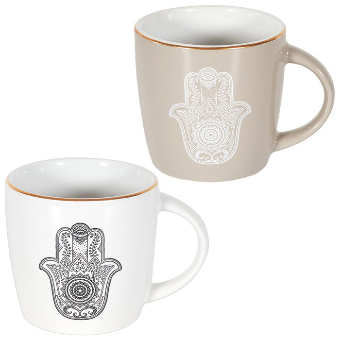 Home Deco Factory Mug 330 Ml Mano Fátima Ilustración Beige Blanco Dorado Home Deco Factory Mug 330 Ml Mano Fátima Ilustración Beige Blanco Dorado