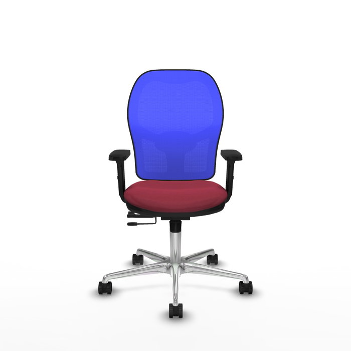 PIQUERAS Y CRESPO Silla de oficina Jorquera con mecanismo Sincro/Traslack, Tela Granate y Malla Azul