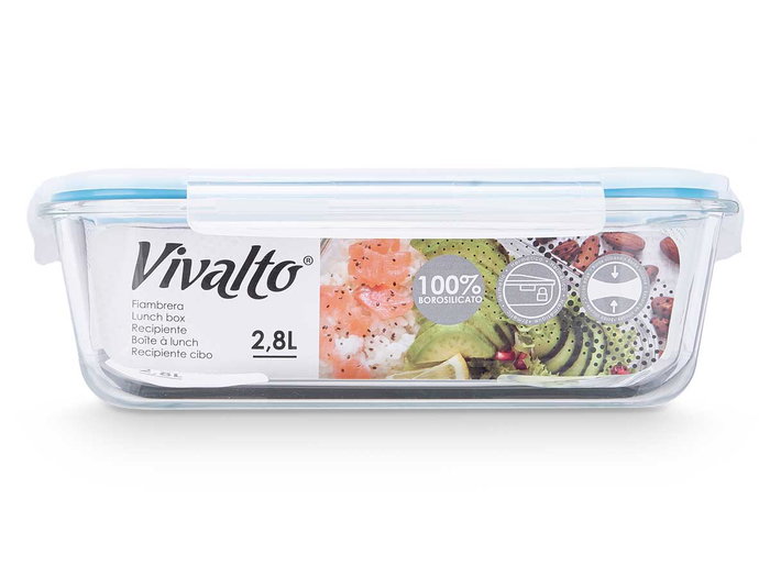 Vivalto Fiambrera Hermética de Borosilicato 2800ml 28 x 21.5 x 9 cm Transparente (Set de 6)