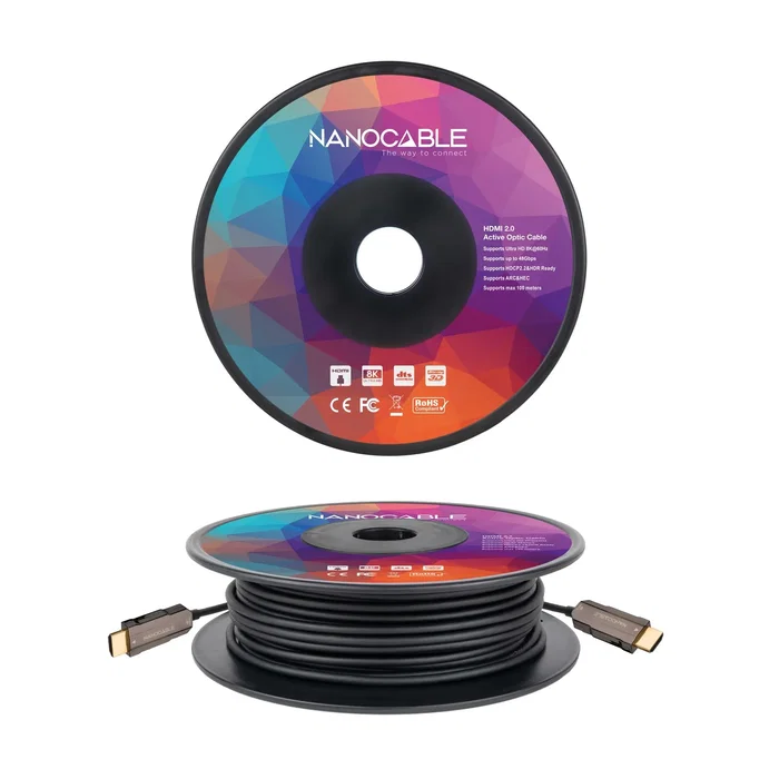 Nanocable Cable HDMI 2.0 AOC Fibra Óptica 30m - 4K@60Hz 18Gbps HDR Hdmi Macho-Hdmi Macho - Negro