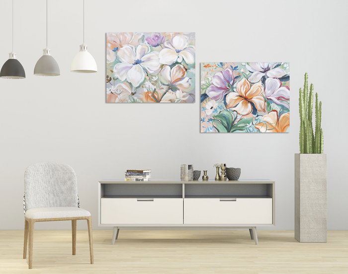 DKD Home Decor Cuadro Shabby Multicolor Flores Lienzo Pino 100x3.7x80 cm (2 Unidades)