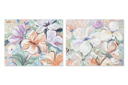 DKD Home Decor Cuadro Shabby Multicolor Flores Lienzo Pino 100x3.7x80 cm (2 Unidades)