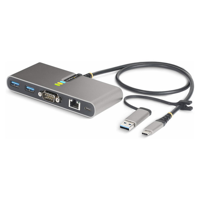 StarTech.com Hub USB-C con 2 puertos USB-A, Ethernet Gigabit y RS232 Gris