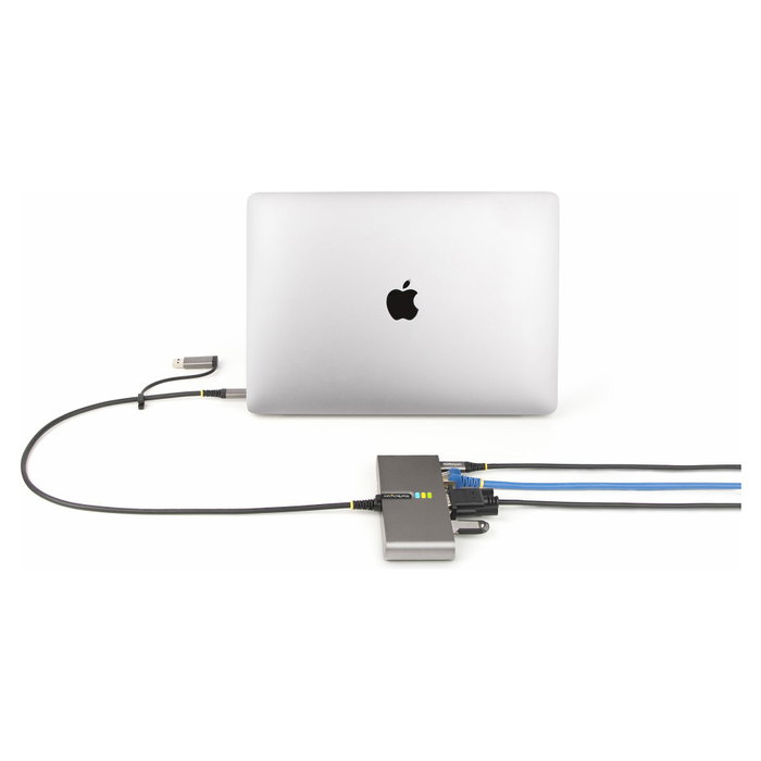 StarTech.com Hub USB-C con 2 puertos USB-A, Ethernet Gigabit y RS232 Gris