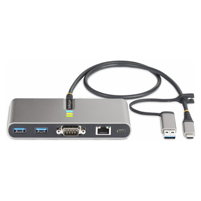 StarTech.com Hub USB-C con 2 puertos USB-A, Ethernet Gigabit y RS232 Gris