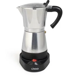 Livoo Cafetera eléctrica italiana DOD117A, 300 ml, 6 tazas, Plata / Negro