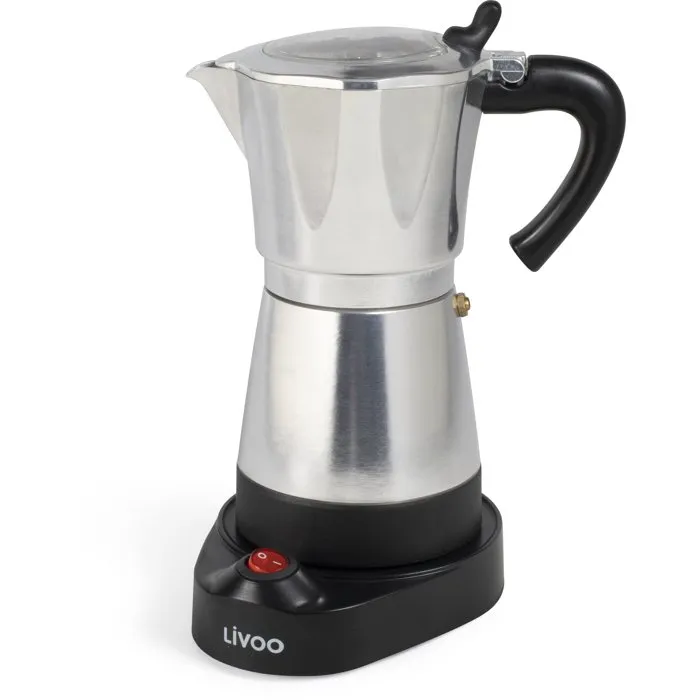 Livoo Cafetera eléctrica italiana DOD117A, 300 ml, 6 tazas, Plata / Negro Livoo Cafetera eléctrica italiana DOD117A, 300 ml, 6 tazas, Plata / Negro
