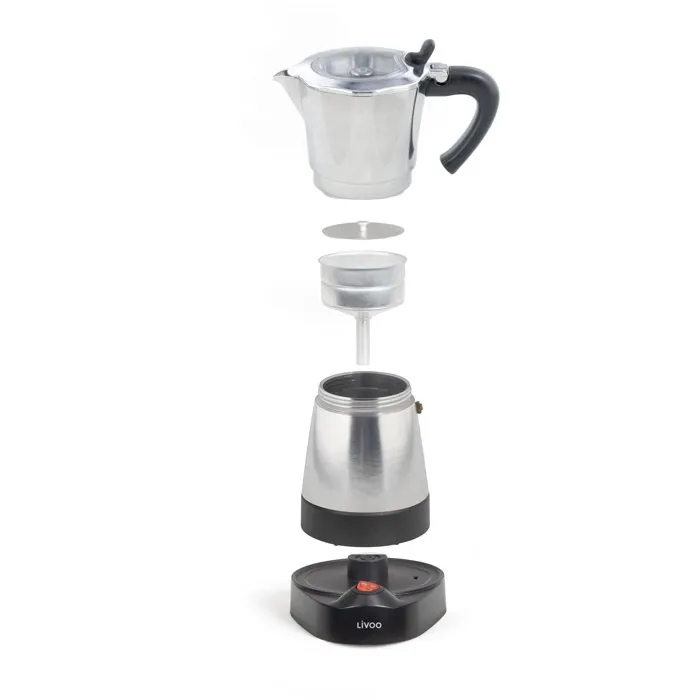 Livoo Cafetera eléctrica italiana DOD117A, 300 ml, 6 tazas, Plata / Negro Livoo Cafetera eléctrica italiana DOD117A, 300 ml, 6 tazas, Plata / Negro