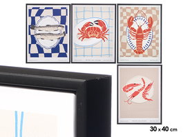 Giftdecor Cuadro Mar Surtido 4 30 cm x 40 cm Canvas y Madera con Marco Negro (Set de 8)