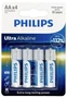 Philips Pilas AA Ultra Alcalina LR6E4B/10, Pack de 4