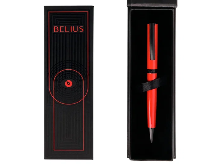 Belius Turbo Boligrafo Aluminio Rojo y Negro Tinta Azul Caja Diseño Caja Magnética 0,8 mm