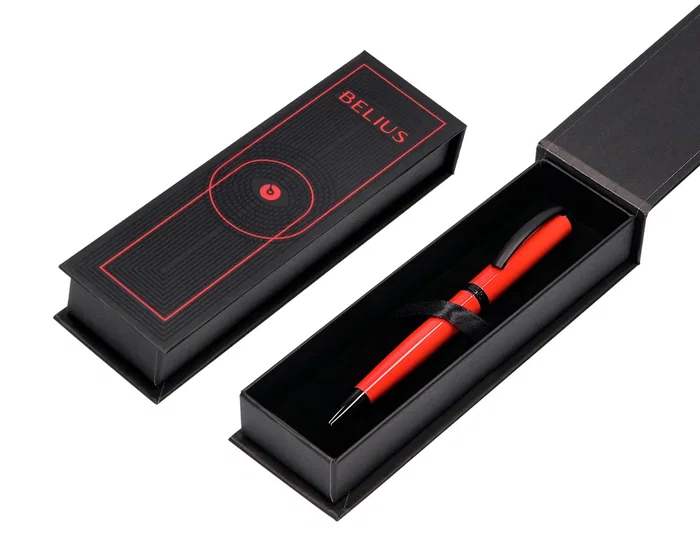 Belius Turbo Boligrafo Aluminio Rojo y Negro Tinta Azul Caja Diseño Caja Magnética 0,8 mm