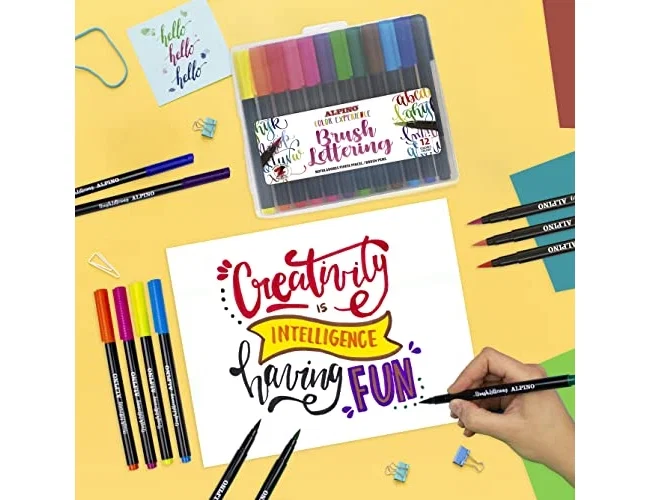 Alpino Estuche de 12 Rotuladores Color Experience con Punta de Pincel para Lettering